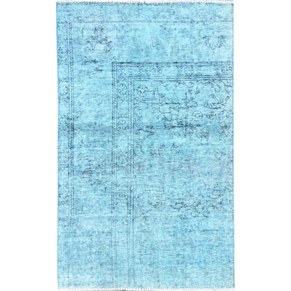 3'1"X5'1" Blue Overdyed Vintage Zoroastrian Tebraz Hand Knotted Wool Rug