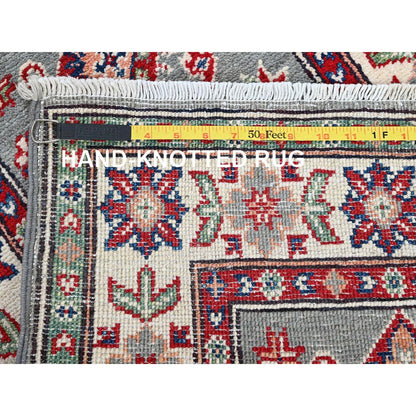 2'2"X6' Misty Gray Kazak Medallions Design Wool Hand Knotted Runner Rug