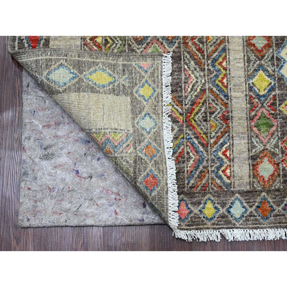 8'1"X9'6" Gray Geometric Design,Berber Influence Wool Hand Knotted Rug