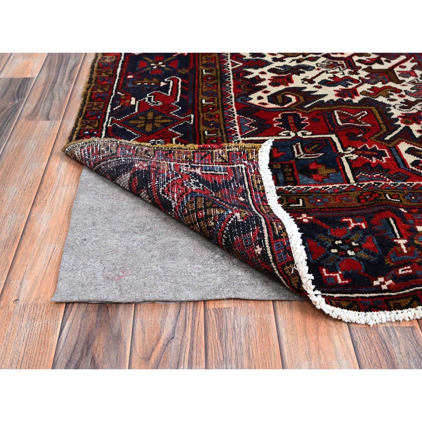 7'9"X10'9" Ruby Red With Geometric Medallion Tribal Weave Oriental Rug