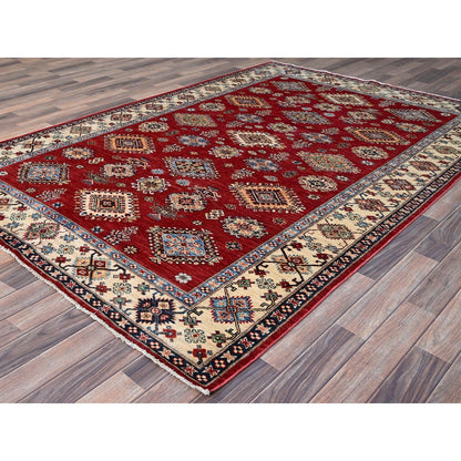 6'X8'8" Fire Brick Red Wool Tribal Super Kazak Hand Knotted Oriental Rug