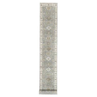 2'8"X17'10" Silver Karajeh Design Wool Hand Knotted Oriental Runner Rug