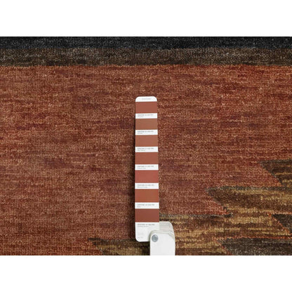 9'1"X12'1" Senna Brown Southwestern Design Hand Knotted Pure Wool Rug