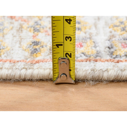 4'1"X10'3" Ivory Tebraz Silk With Textured Wool Hand Knotted Runner Rug