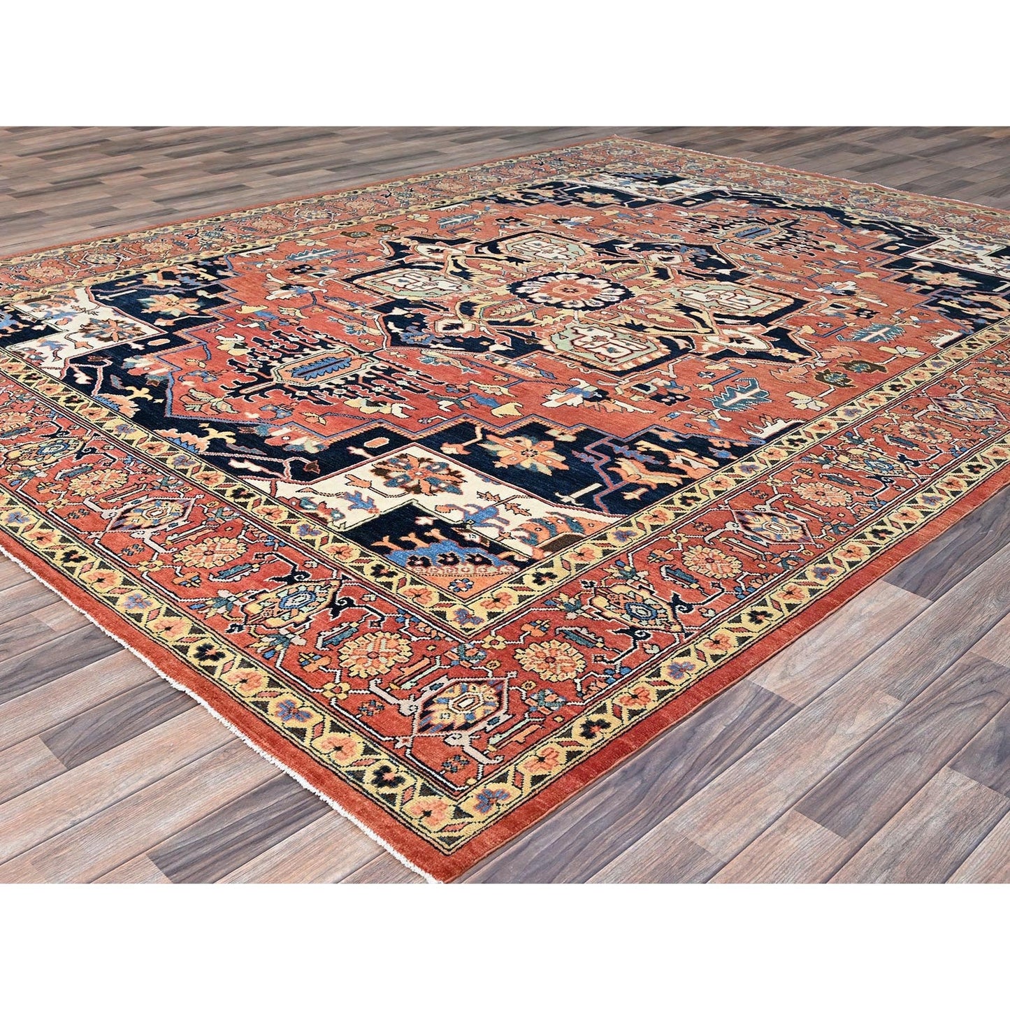 9'1"X12' Indian Red Hand Kontted Wool Afghan Seeripe Heris Design Rug