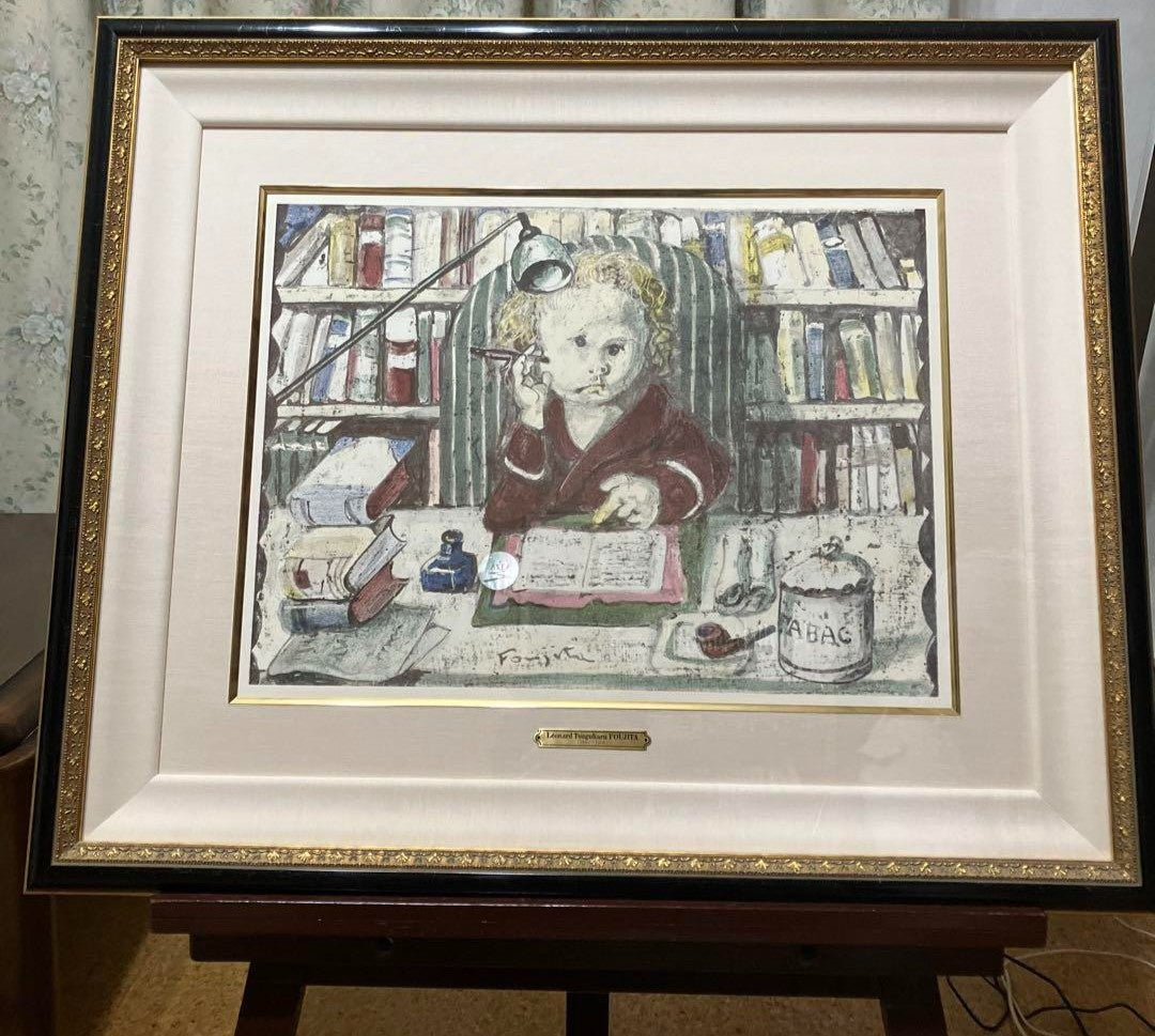 Lonard Tsuguharu Foujita Lithograph "La Msangre / The Novelist" 1963 Framed