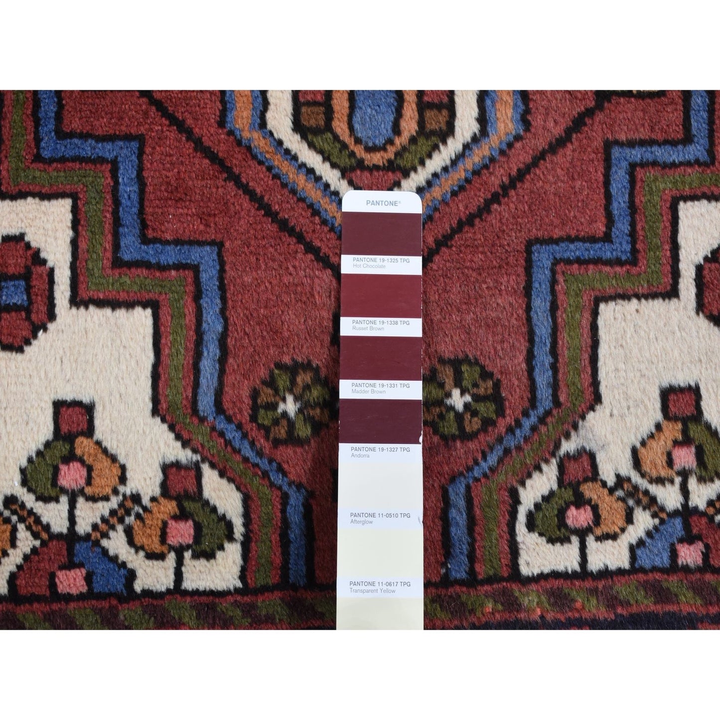 3'5"X5' Red Vintage Bohemian Zoroastrian Khamadan Wool Hand Knotted Rug