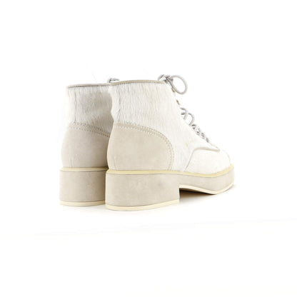 Chanel Women'S Cc Cap Toe Combat Boots Pony Hair With Suede