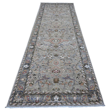 4'X12' Pastel Gray Fine Aryana Collection Wide Runner Oriental Rug