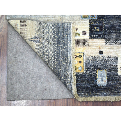 5'10"X9' Hand Knotted Wool Kashkuli Gabbeh Black Blue And Gray Rug