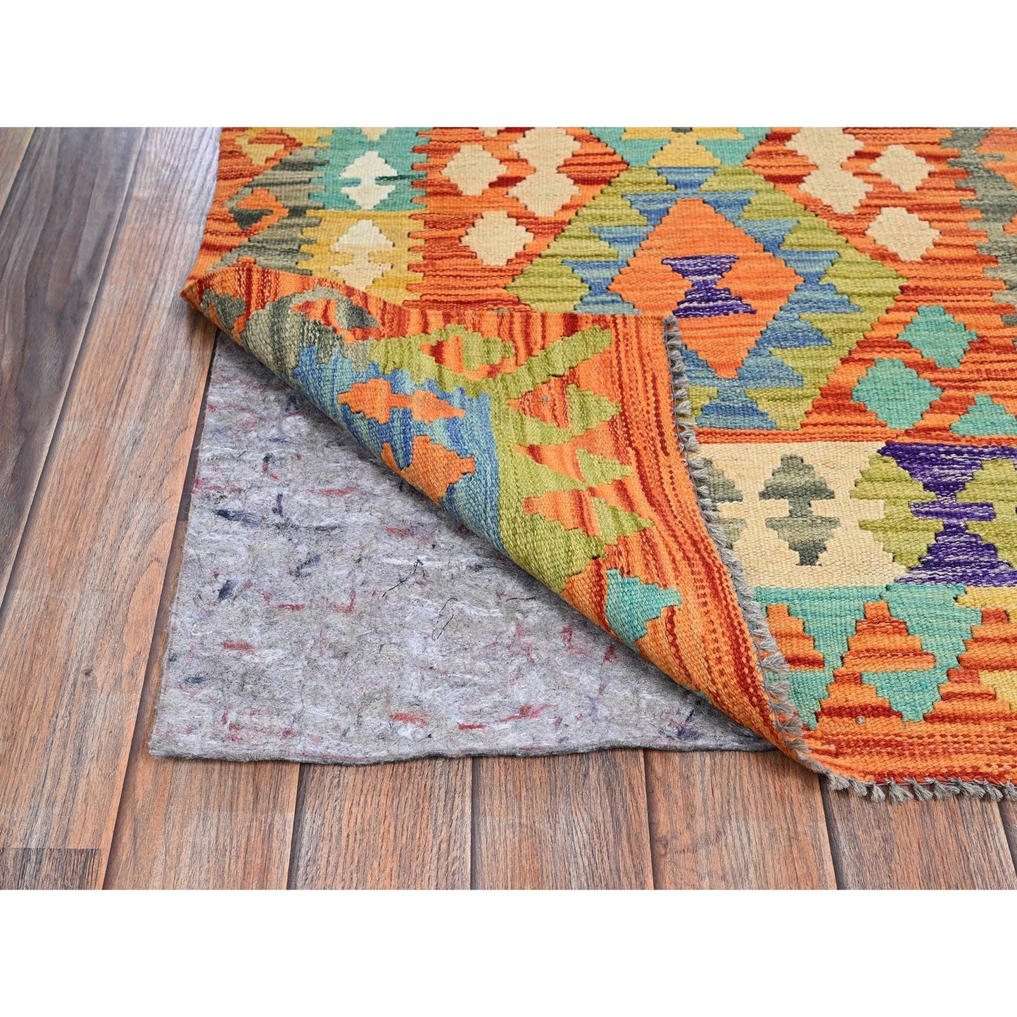 2'9"X12'8" Orange Afghan Kilim Pure Wool Hand Woven Flat Weave Runner Rug