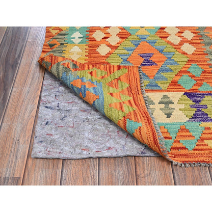 2'9"X12'8" Orange Afghan Kilim Pure Wool Hand Woven Flat Weave Runner Rug