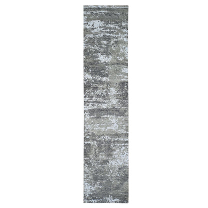 2'6"X12' Wool Denser Weave Abstract Design Hand Knotted Rug