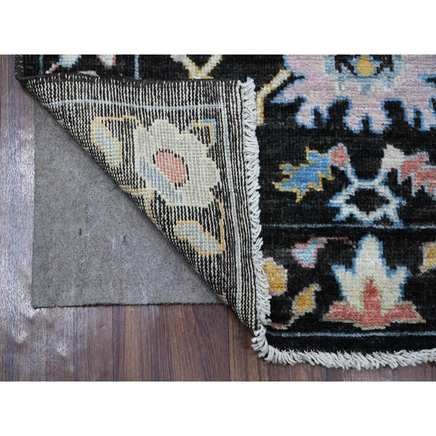 3'1"X11'6" Raisin Black Hand Knotted Angora Oushak Runner Oriental Rug
