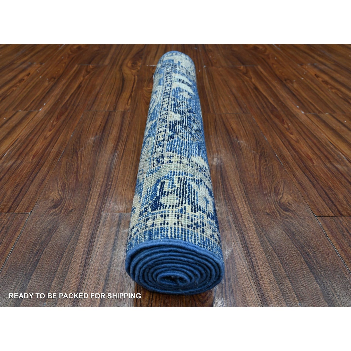 2'8"X7'8" Sapphire Blue Afghan Angora Oushak Runner Oriental Rug