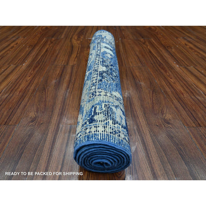 2'8"X7'8" Sapphire Blue Afghan Angora Oushak Runner Oriental Rug