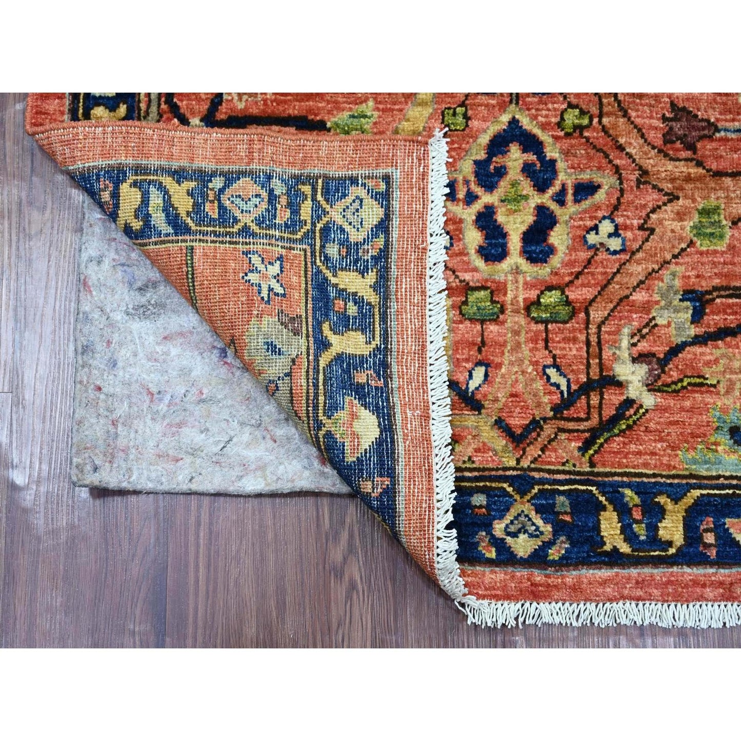 3'2"x11'6" Red Peshawar Bijar Garus Design Hand Knotted Wool Runner Rug