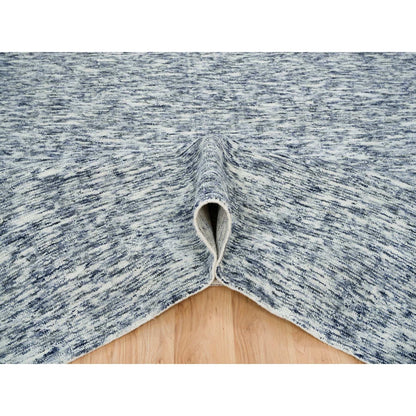 12'X12' Blue Wool Hand Loomed Modern Striae Design Oriental Square Rug