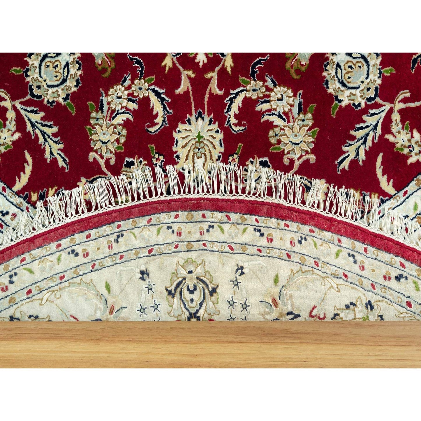 8'X8' Barn Red 250 Kpsi Hand Knotted Nain Soft Wool Oriental Round Rug