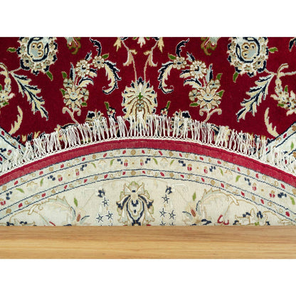 8'X8' Barn Red 250 Kpsi Hand Knotted Nain Soft Wool Oriental Round Rug