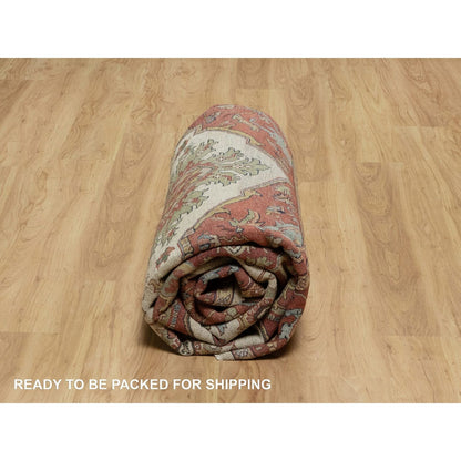 8'2"X10'2" White Antiqued Fine Heris Re-Creation Wool Hand Knotted Rug