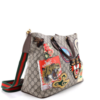 Gucci Courrier Convertible Soft Open Tote Gg Coated Canvas With Applique Large