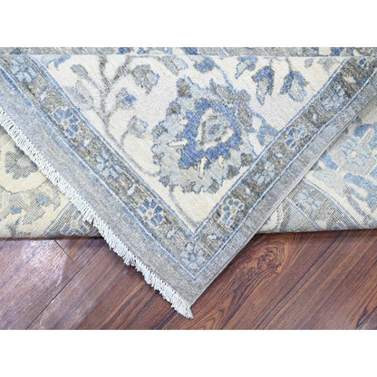 7'10"X9'9" Gray Heris Serrated Leaf Pattern Pure Wool Hand Knotted Rug