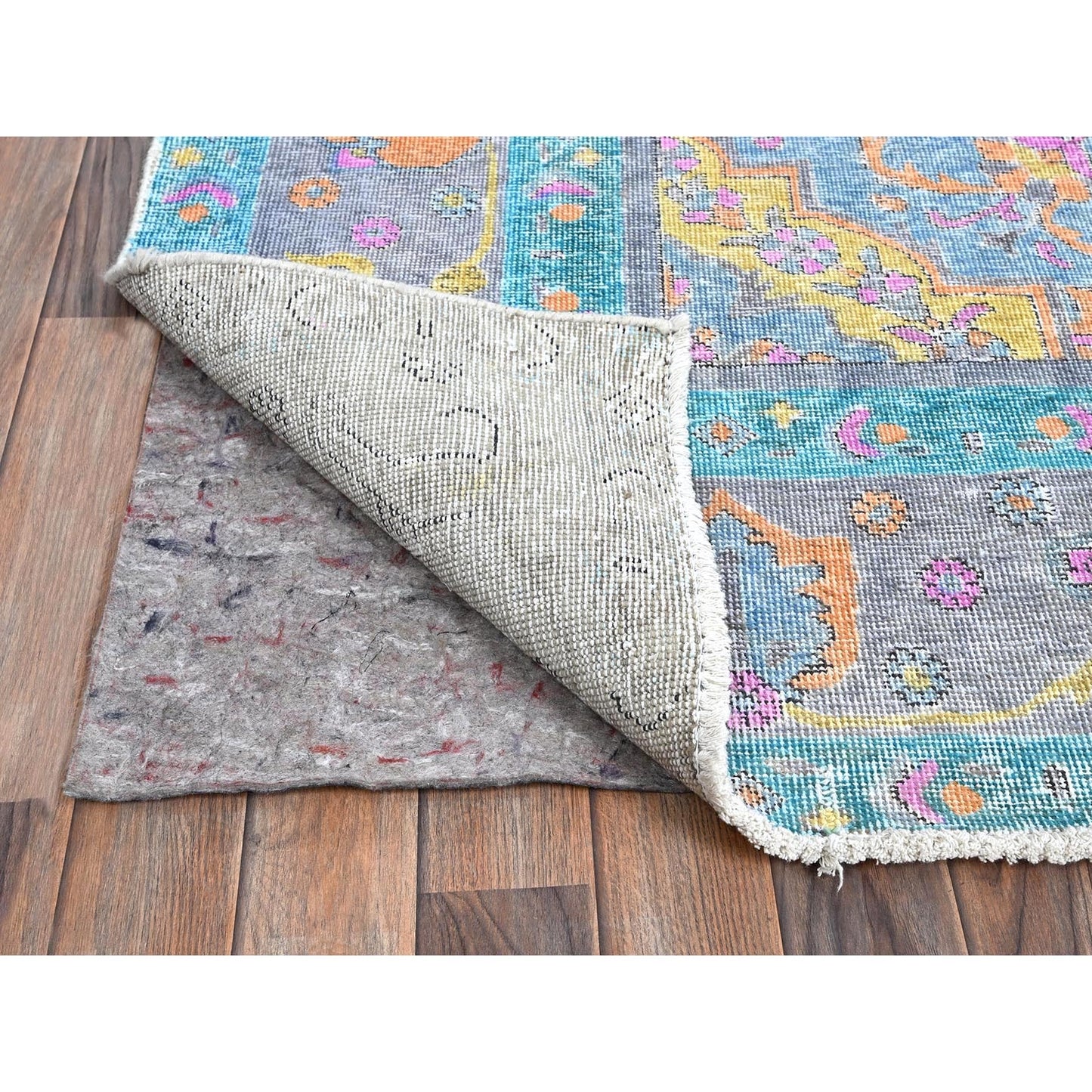 9'2"X12' Pink Painted Vintage Zoroastrian Tebraz Hand Knotted All Wool Rug