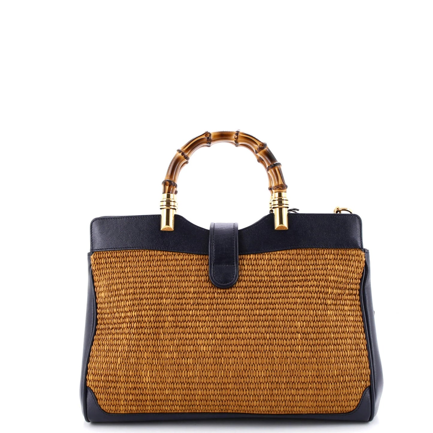 Gucci Dahlia Bamboo Top Handle Tote Straw And Leather Medium