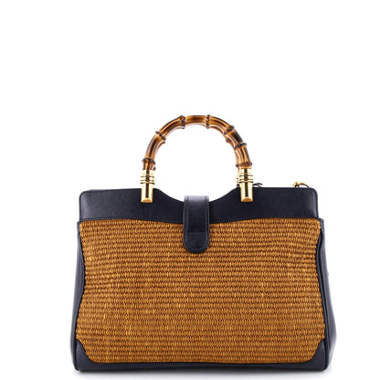 Gucci Dahlia Bamboo Top Handle Tote Straw And Leather Medium
