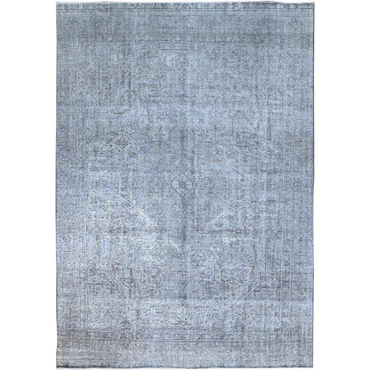 8'10"X12'4" Frost Gray Wool Sheared Low Vintage Hand Knotted Tebraz Rug