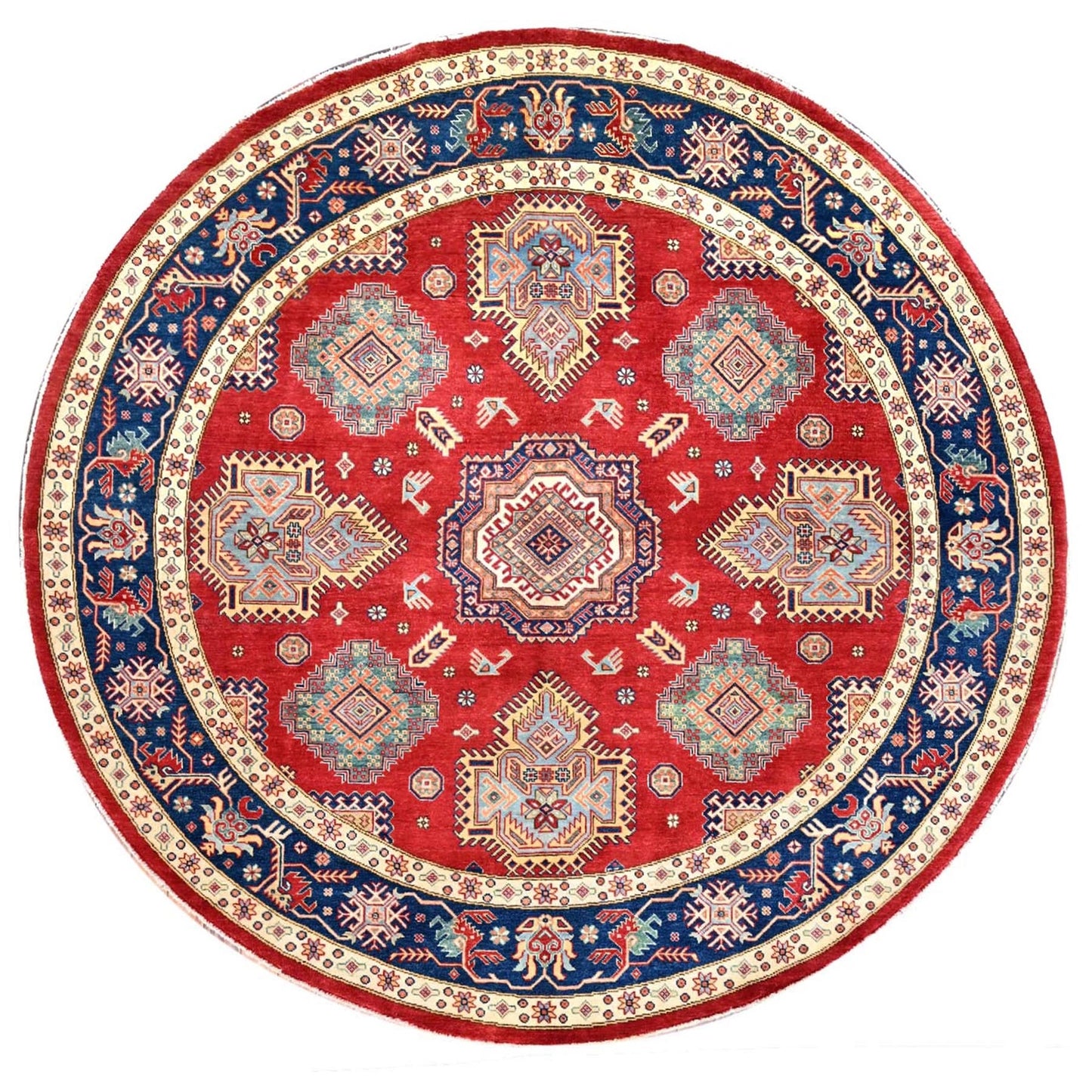 9'X9' Rufous Red Special Kazak Wool Hand Knotted Round Rug
