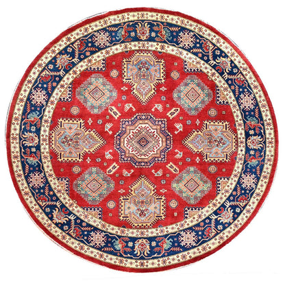 9'X9' Rufous Red Special Kazak Wool Hand Knotted Round Rug