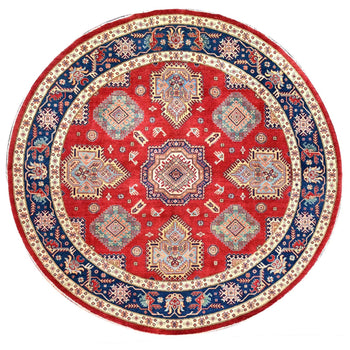 9'X9' Rufous Red Special Kazak Wool Hand Knotted Round Rug