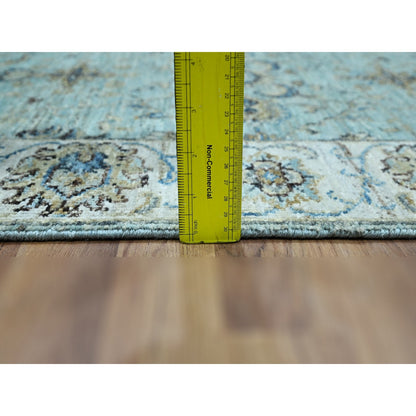 2'6"X29'10" Blue Hand Knotted Flower Vines Design Pure Wool Xl Runner Rug