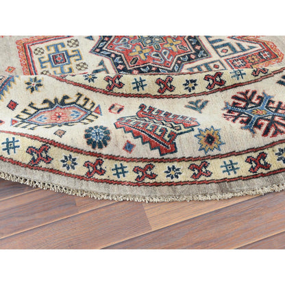 7'10"X7'10" Caucasian Afghan Special Kazak Hand Knotted Round Wool Rug