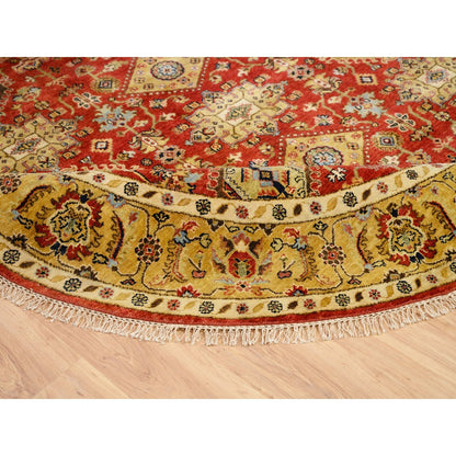 7'9"X7'9" Red Karjihooz Design Hand Knotted Pure Wool Oriental Round Rug