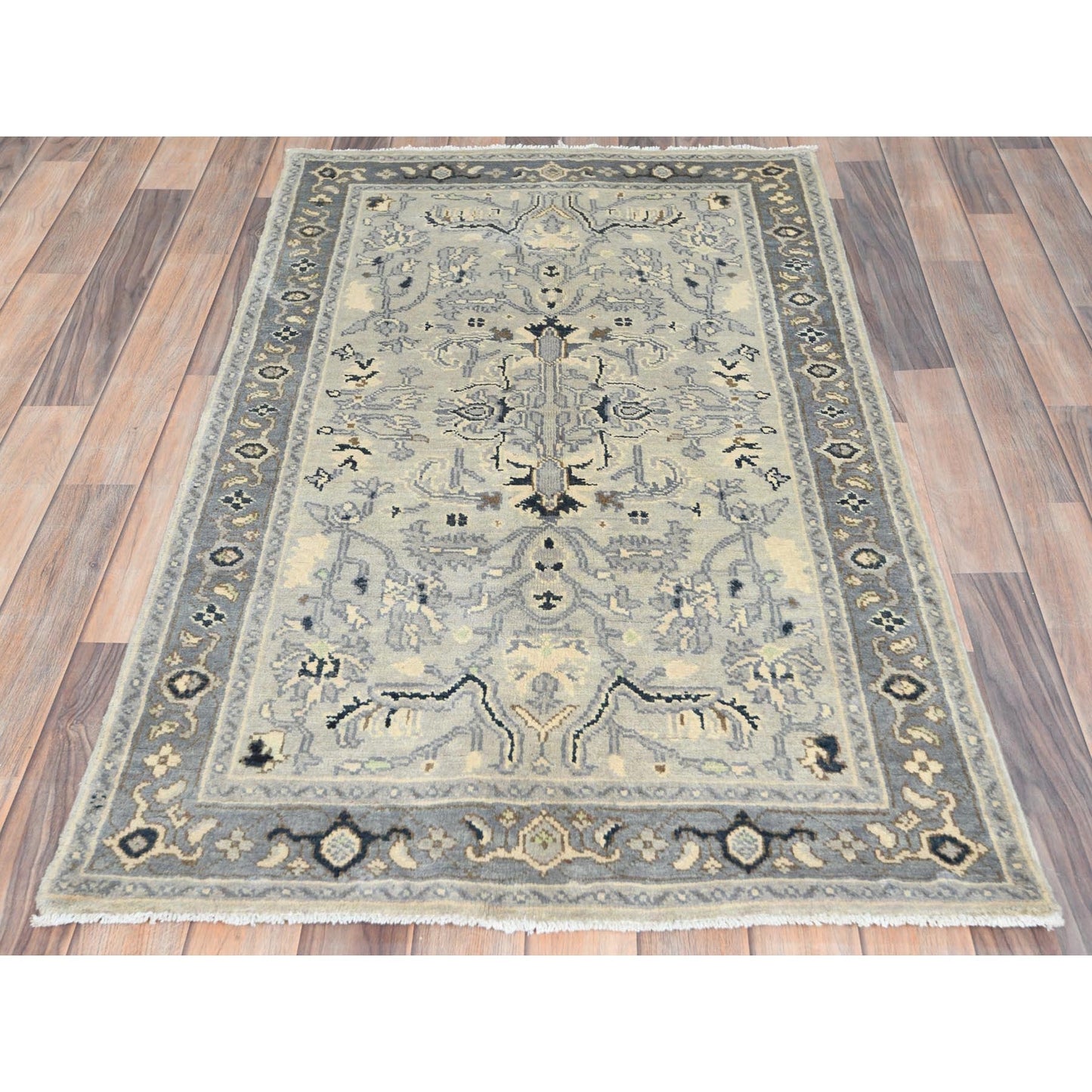2'10"X4'10" Beige Afghan Peshawar Heris Wool Hand Knotted Oriental Rug