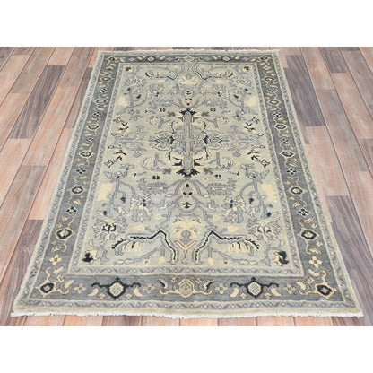 2'10"X4'10" Beige Afghan Peshawar Heris Wool Hand Knotted Oriental Rug