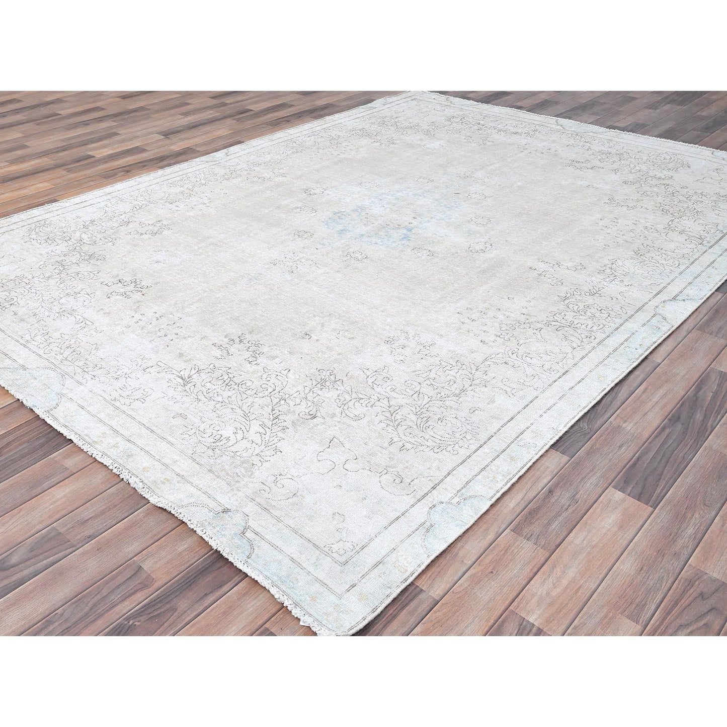 7'2"X9'10" White Natural Wool Hand Knotted Vintage Zoroastrian Karman Rug
