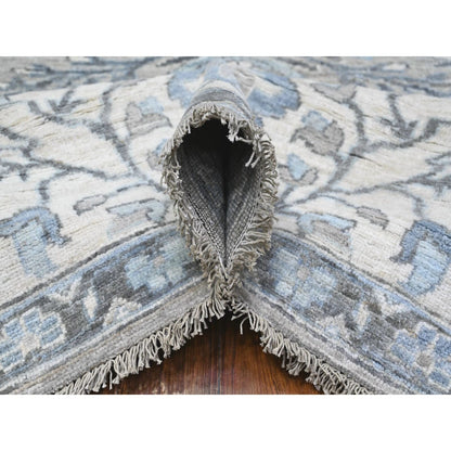 8'1"X10'1" Gray Sickle Leaf Design Hand Knotted Peshawar Heris Wool Rug