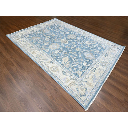9'X12'1" Aegean Blue Oushak Design Hand Knotted Soft Wool Oriental Rug