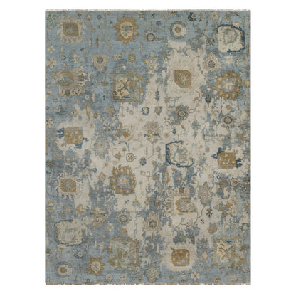 9'2"X12' Ivory Broken Pattern With Oushak Design Hand Knotted Wool Rug