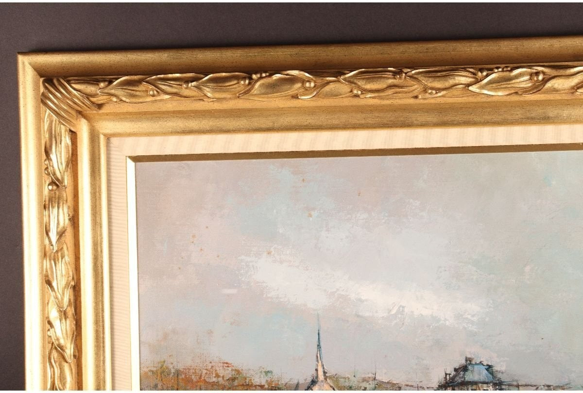 Claude Farcy Signed Oil Painting Boat Landing Harbor Scene Framed French Art