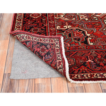 8'1"X11' Garnet Red Antique Village Motifs Heris Wool Hand Knotted Rug