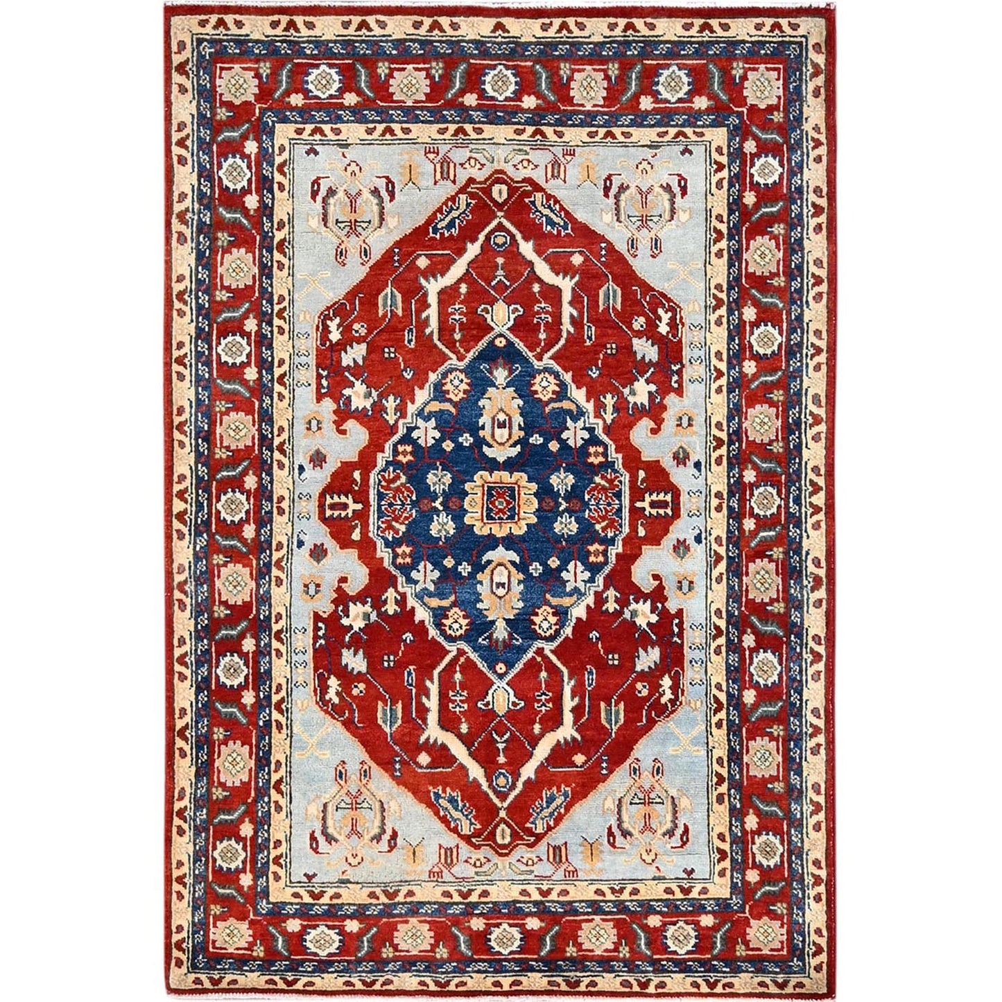 4'X6' Blue Seeripe Heris Design Soft Wool Hand Knotted Oriental Rug