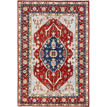 4'X6' Blue Seeripe Heris Design Soft Wool Hand Knotted Oriental Rug