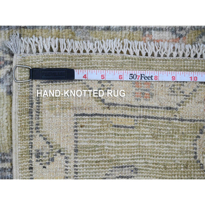 2'X3' Green Hand Knotted Afghan Angora Oushak Vines Design Wool Mat Rug