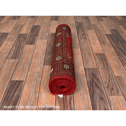 2'7"X6'3" Red Princess Bokara Tribal Medallions Rug Soft Wool Hand Knotted