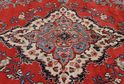 Hand-Knotted Red Vintage Oriental Rug 9X12 Ft